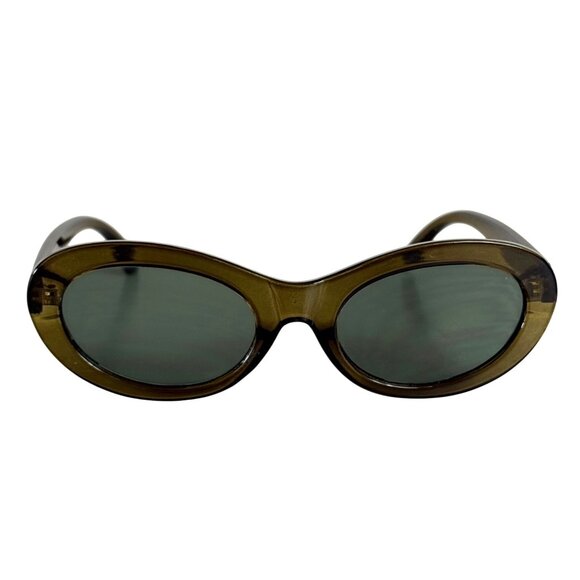 Avocado Green Oval Sunglasses Vintage Designer Inspired Dark Lenses Timeless - Picture 4 of 12